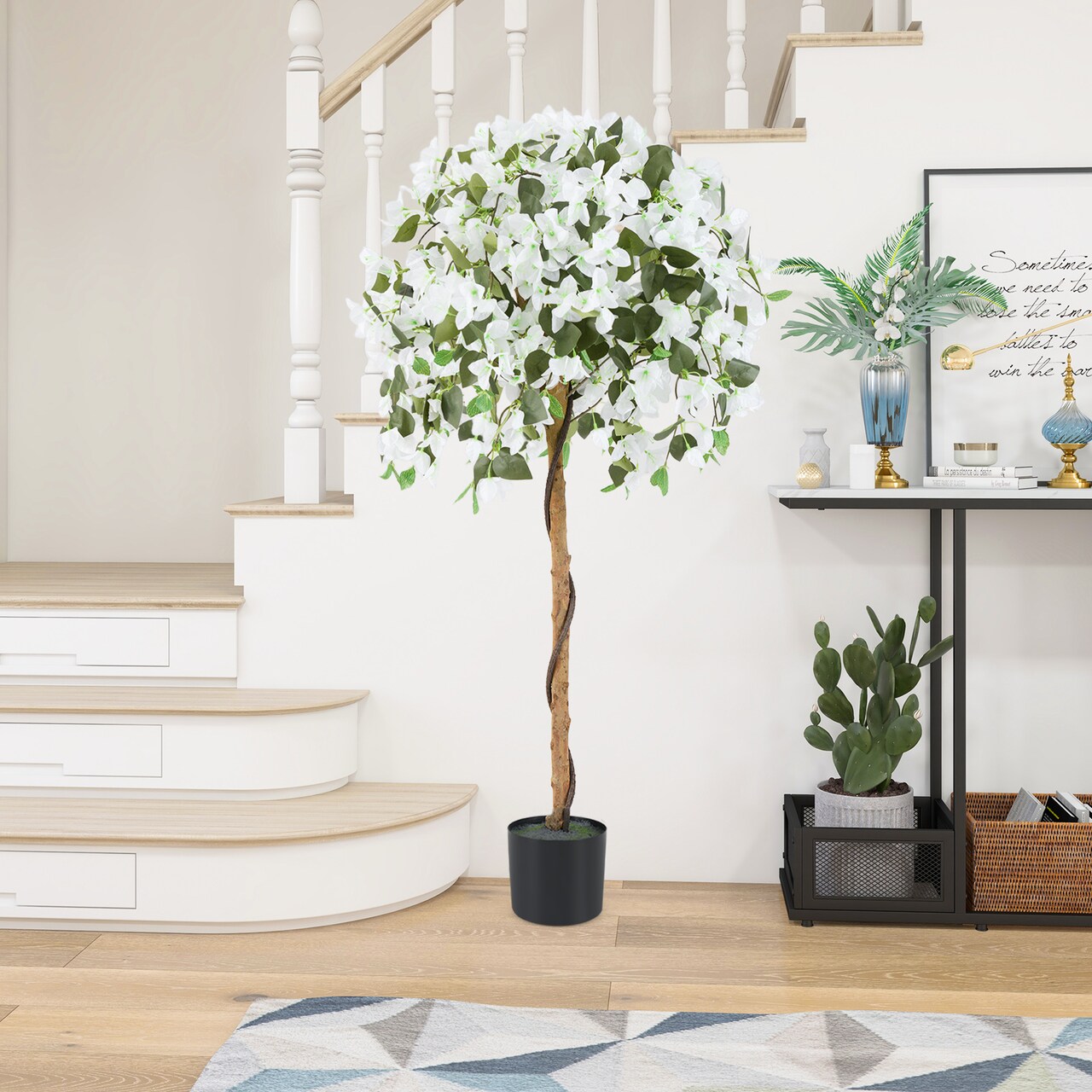 Artificial Azalea Tree with Real Wood Trunk and Silk Flowers 4.5 Feet